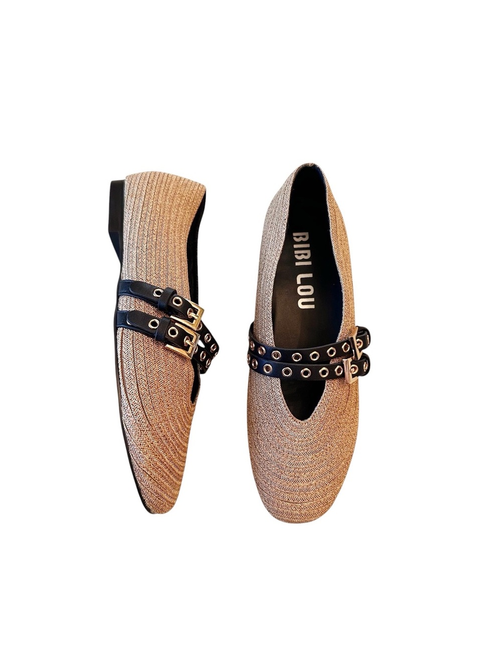 Bibi Lou Xera Moto Raffia Flats size 6